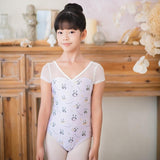 Load image into Gallery viewer, SOLLUNE Panda Printed Nylon Netting Seamless Short Sleeve Multi-color Children&#39;s One-piece Gymnastics Suit Ballet Suit